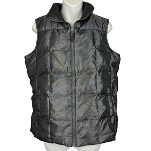 LAND'S END Silver Pewter Puffer Quilted Full Zip DOWN Fill Jacket Vest sz S 6-8